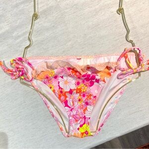 Victoria's Secret Pink and Orange Floral Ruffle Adjustable Bikini Bottom